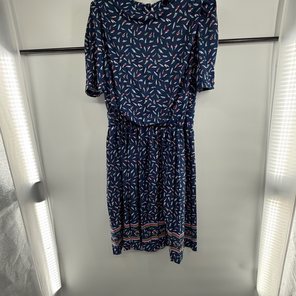 80s Earth Angel Dress Navy‎ Border Print Made in USA Vintage Size XL